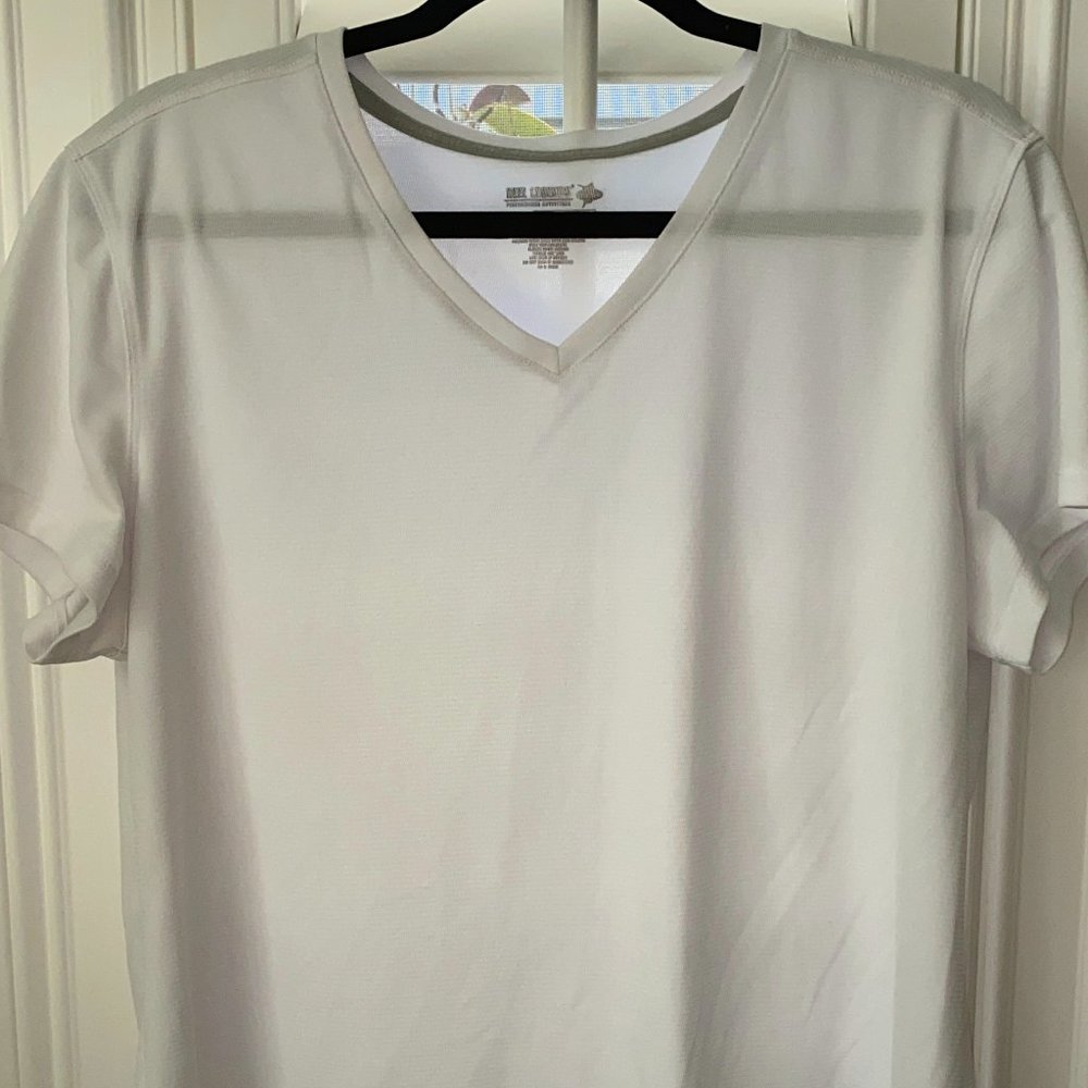 Reel Legends PXL white shirt - cool with v-neckline, short sleeves